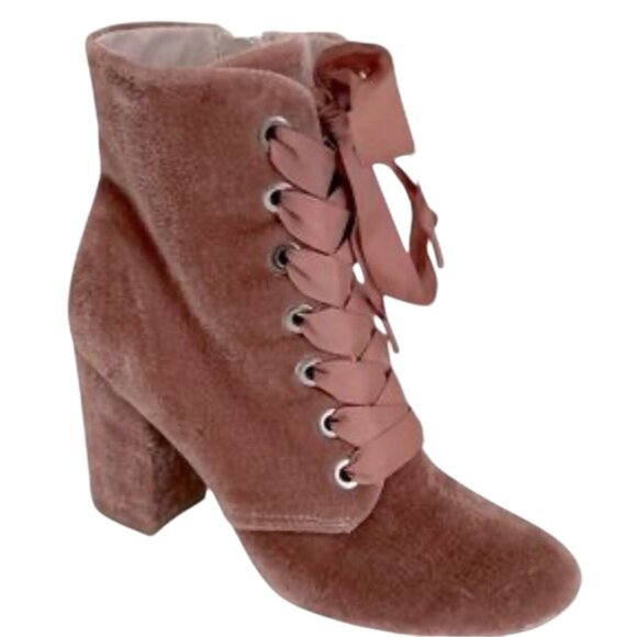 Kenneth Cole Reaction Corrine Pink Velvet Ribbon Lace-Up Granny Boots Size 7.5 - Picture 1 of 8
